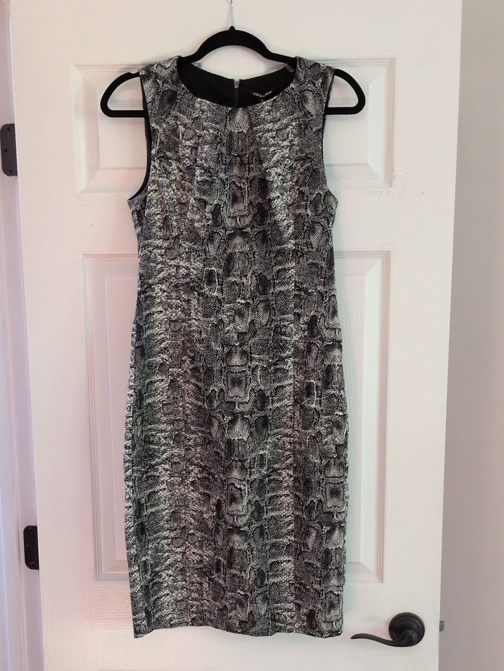 NWT Kobi Halperin Black and Off-white Snake-Print Midi Sheath Dress
